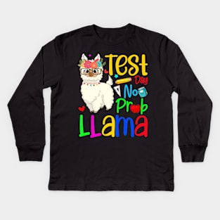 Funny Test Day No Prob-llama Llama Leopard Teacher Testing Kids Long Sleeve T-Shirt